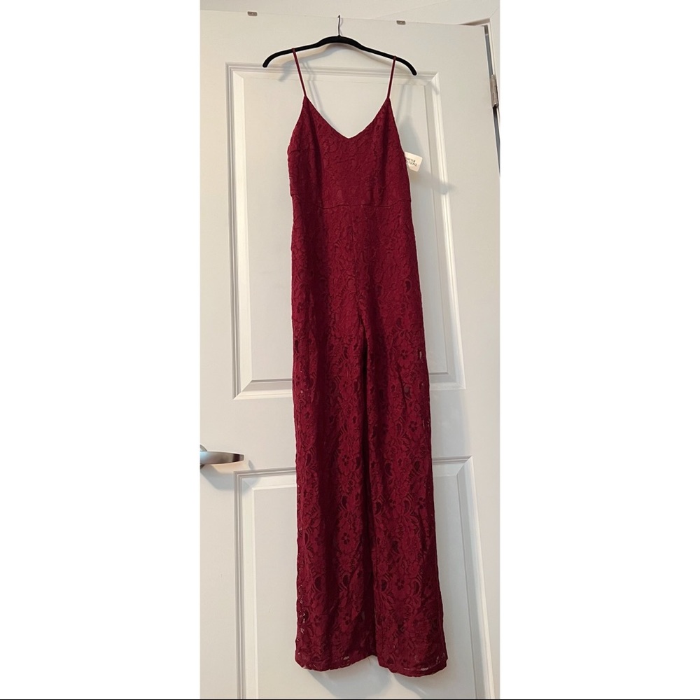 Forever 21 Burgundy Crochet Lace Jumpsuit